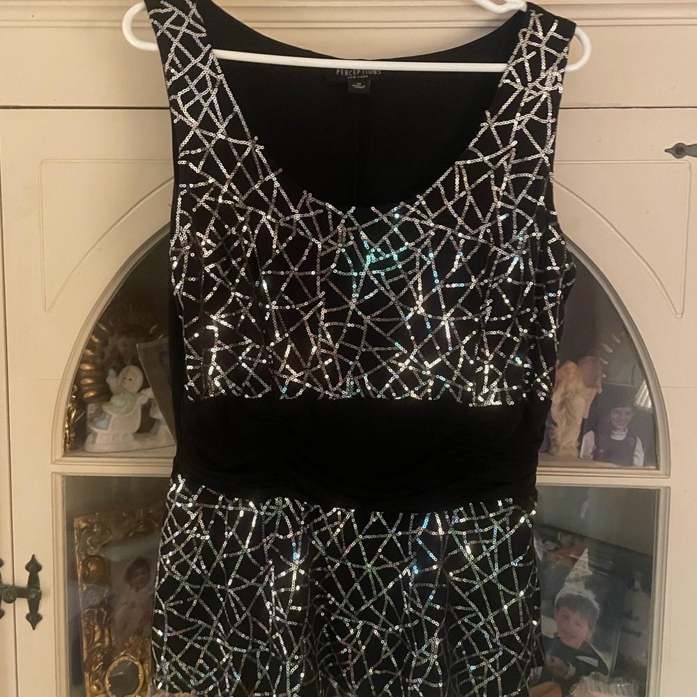 Perceptions Black and Silver Geometric Blouse